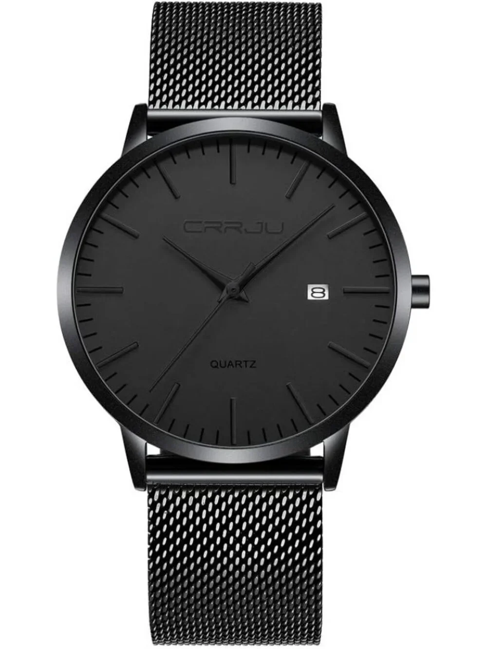 Men's Black Silver Minimalist Luxury Quartz Stainless Steel Band Wrist Watch